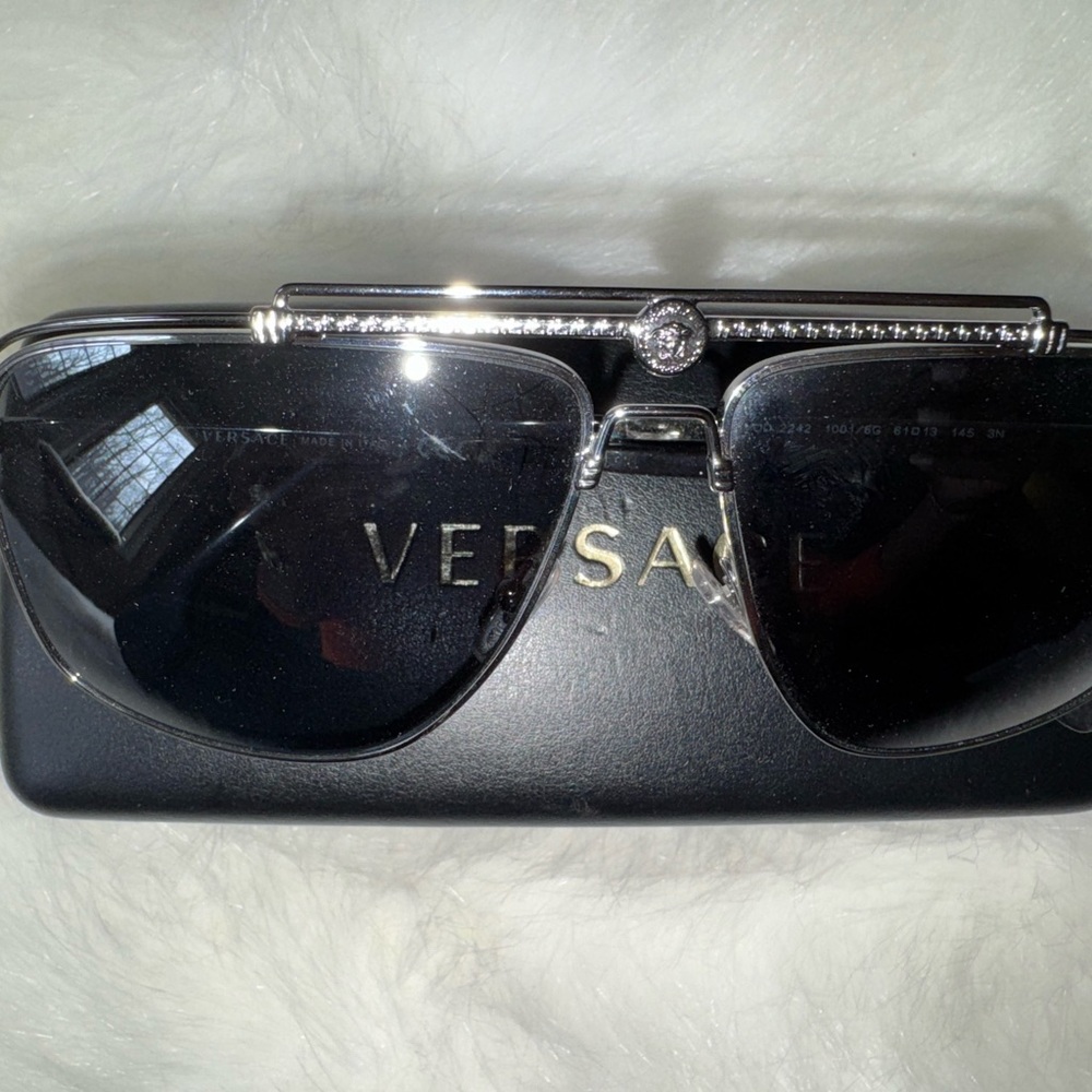 Versace Medusa Aviator Sunglasses-Black Lens Silver Frame